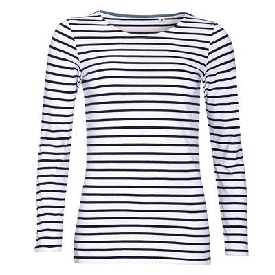 SOLS Womens/Ladies Marine Long Sleeve Stripe T-Shirt (Weiß/Marine) Image