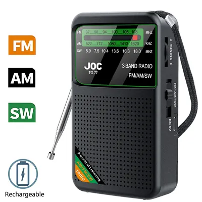 Portable Radio AM/FM/SW Pocket Radio with Rechargeable Battery Good Reception Supports Wired