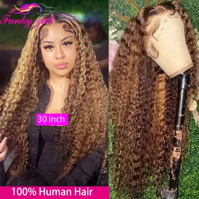 Highlight Water Wave Human Hair Wig Highlighted Curly Lace Front Wigs For Women Brazilian Lace