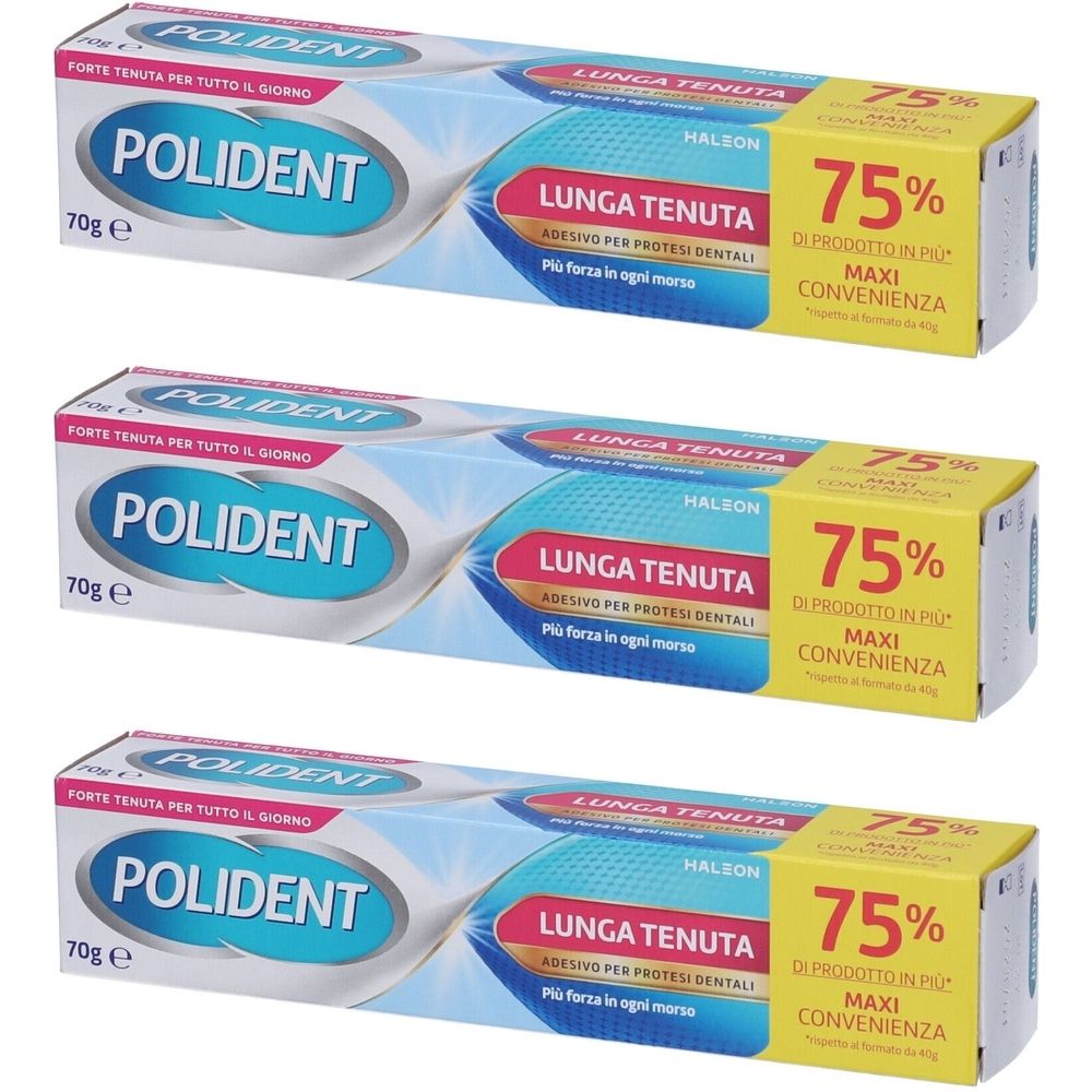 Polident Lunga Tenuta Adesivo per Protesi Dentale 3x70 g Pasta