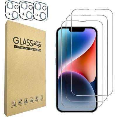 TEMU 3pcs Tempered Glass Screen Protector With 3pcs Camera Lens Protector Suitable For Iphone 11/12/13/14/15 Series, Ultra-high Definition, 9h Hardness