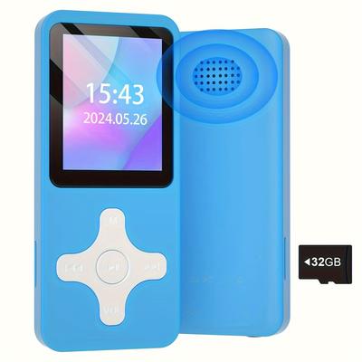 TEMU 32gb Wireless Mp3 Player With Hifi Sound, Speaker, Fm Radio, Voice Recorder, Supports Up To Tf Card, Player In Blue