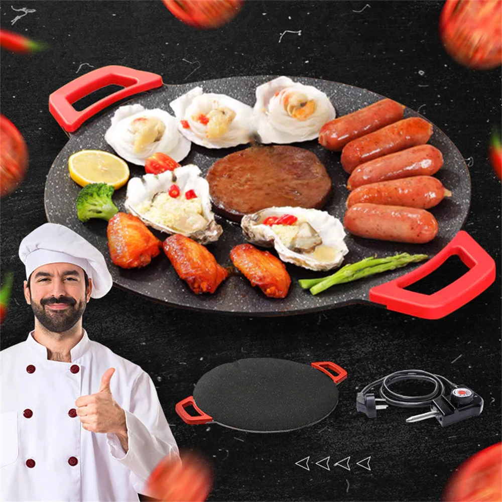 30CM Antihaft Elektrische Indoor Grill Pfanne Haushalt Runde BBQ Bratpfanne Platte Koreanische Grill Pfanne Rauchfreien Antihaft grill 700W Image