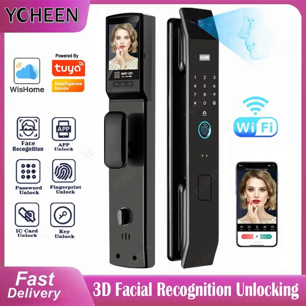 3D Gesichtserkennung Türschloss Tuya App Kann Video Intercom Entsperren Digitale Smart Lock Fingerabdruck Schlüssel Karte Nfc Telefon Schloss Image