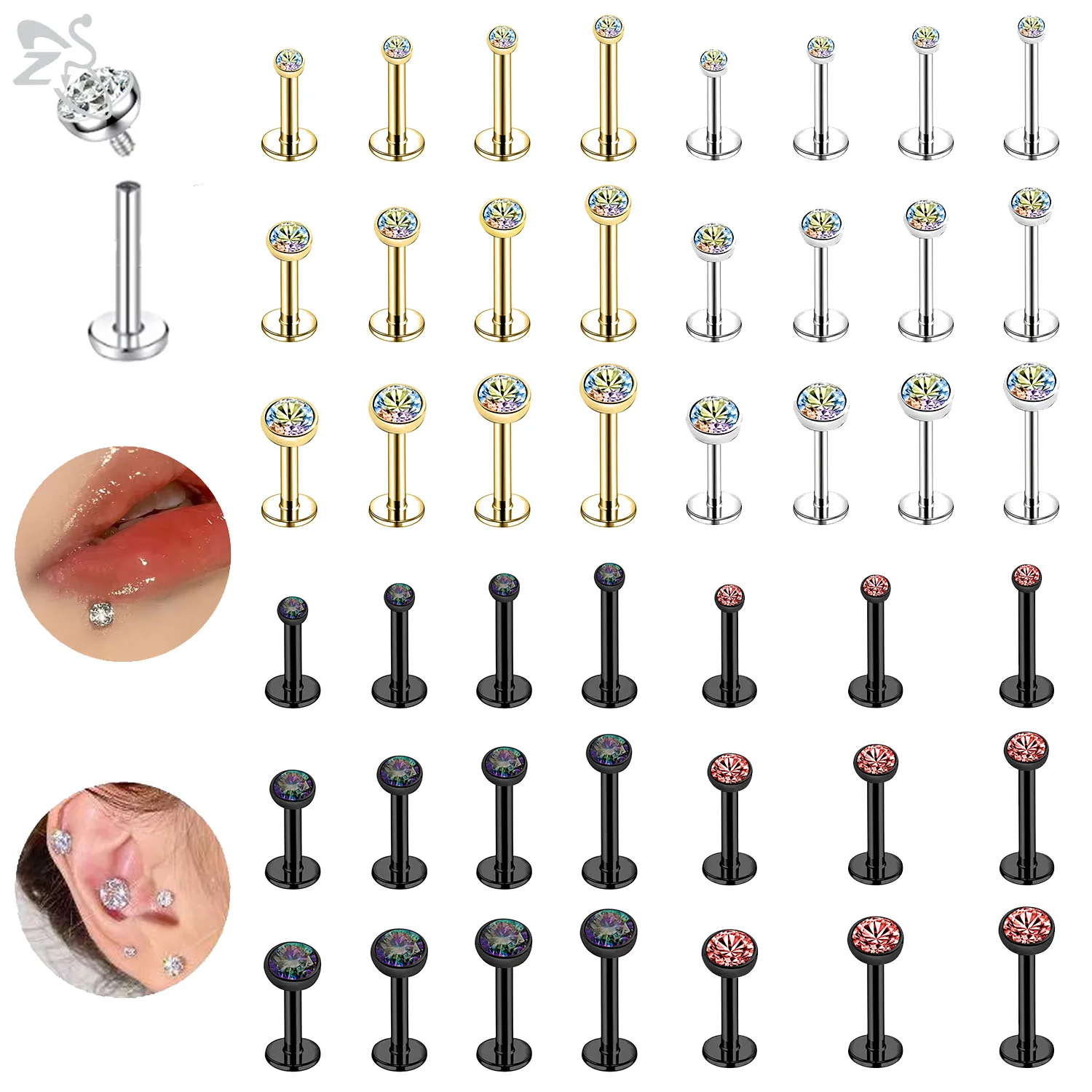 ZS 5 teile/los 16G Edelstahl Lippenring Innengewinde Labret Piercing Silber Farbe Ohrstecker 5mm/6mm/7mm/8mm Knorpelohrring Image