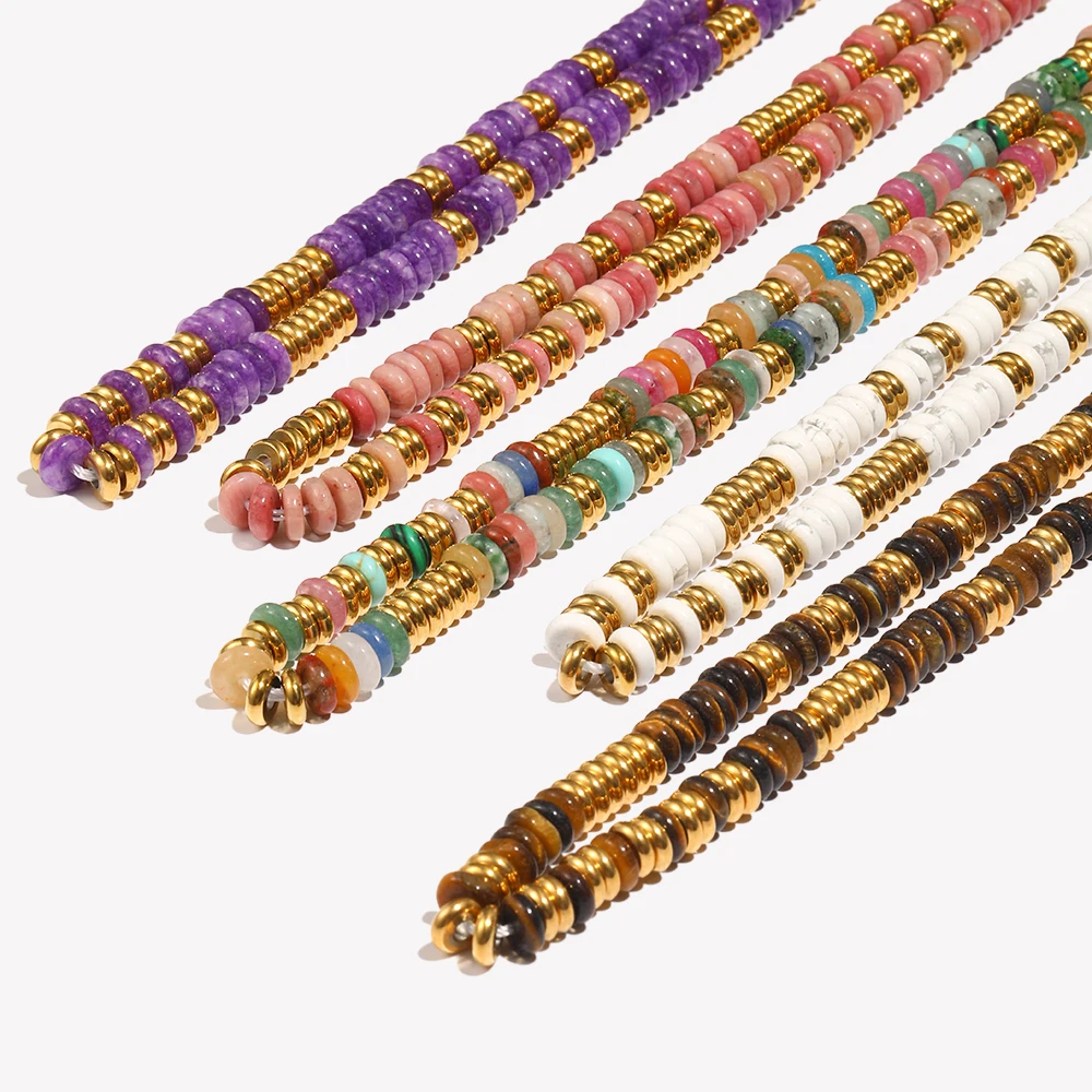 E. b. belle Naturstein Tigerauge Halskette wasserdicht 316l Edelstahl Dekoration 18 Karat vergoldeten Schmuck Image