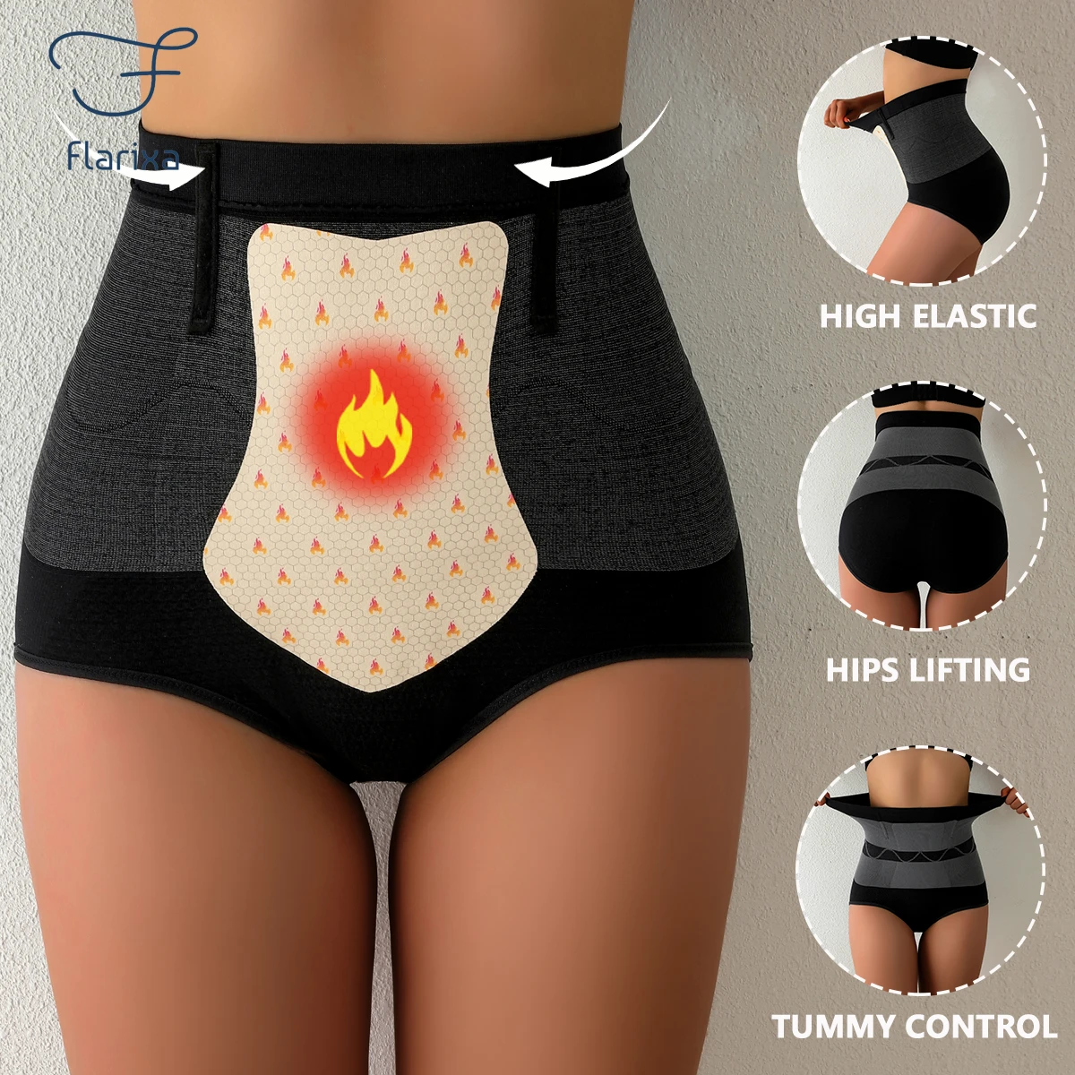 Flarixa Flat Burning Tummy Control Höschen Nahtlose Slips mit hoher Taille für Damen, postpartale Uterus-Wärmeunterwäsche mit Heizkissen Image