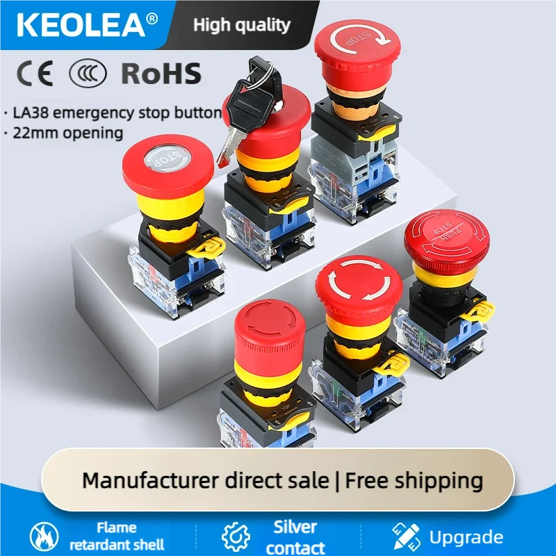 LA38 Not-Aus, 10 A, selbstsichernder Dreh-Reset-Verriegelungskopf, Netzschalter, Pilzdruckschalter, 22 mm, 1 Schließer, I, NC, 2 Öffner Image