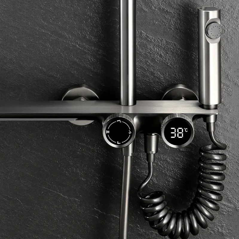 Étagère cascade murale, mitigeur de salle de bains, ensemble de douche à affichage numérique, ensembles de douches de salle de bains en cuivre, accessoires de salle de bains
