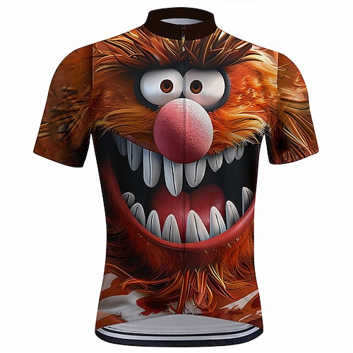 Herren Radtrikot Cartoon Druck Kurzarm Fahhrad T-Shirt Oberteil mit 3 Gesäßtaschen Mountainbike MTB Straßenradsport Schnelltrocknend Frontreißverschluss Feuchtigkeitsableitend Sport Braun Khaki Image