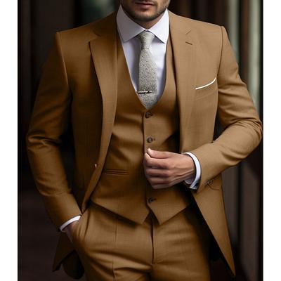 Men's Wedding Suits Navy Blue Brown Daily Business Solid Colored Tailored Fit 3 Piece Single Breasted Two-buttons