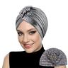 cappello turbante di lusso da donna con cristalli, turbante elasticizzato plissettato vintage