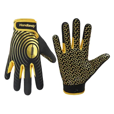 HANDLANDY Youth American Football Gloves, Sticky Wide Receiver Gloves for Kids, Black and Gold