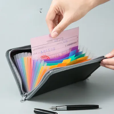 A6 Colorful Expanding File Folder Bag Wallet 13 Compartment File Pouch Bill Pouch Document Zipper