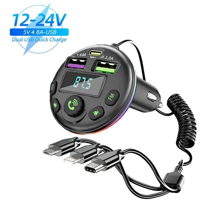 Car Bluetooth 5.0 FM Transmitter MP3 Modulator Player Handsfree Audio Receiver With 3 in 1 Charge