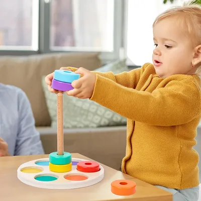Early education rainbow ring, color cognition enlightenment, hand-eye coordination training, wooden