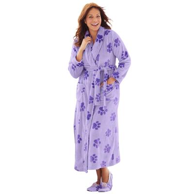 Plus Size Women's Plush Wrap Robe by Dreams & Co. in Soft Iris Paws (Size 34/36)