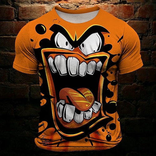 Homme Drôle Grimace T-shirt Manche Courte T-shirt Impression 3D Col ras du cou Chemise ancien Mode Frais Vacances Soirée Halloween Jaune Bleu Violet Été Printemps Vêtement Tenue S M L XL XXL XXXL