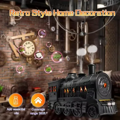 Train Shape Aromatherapy Diffuser Desktop Essential Oils Difusor Smoke Ring Double Spray Ultrasonic Air Humidifier with LED Lamp