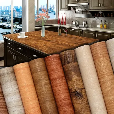 Wasserdichte moderne Holzmaserung Aufkleber selbst klebende PVC Kleider schrank Desktop alte Tür Image