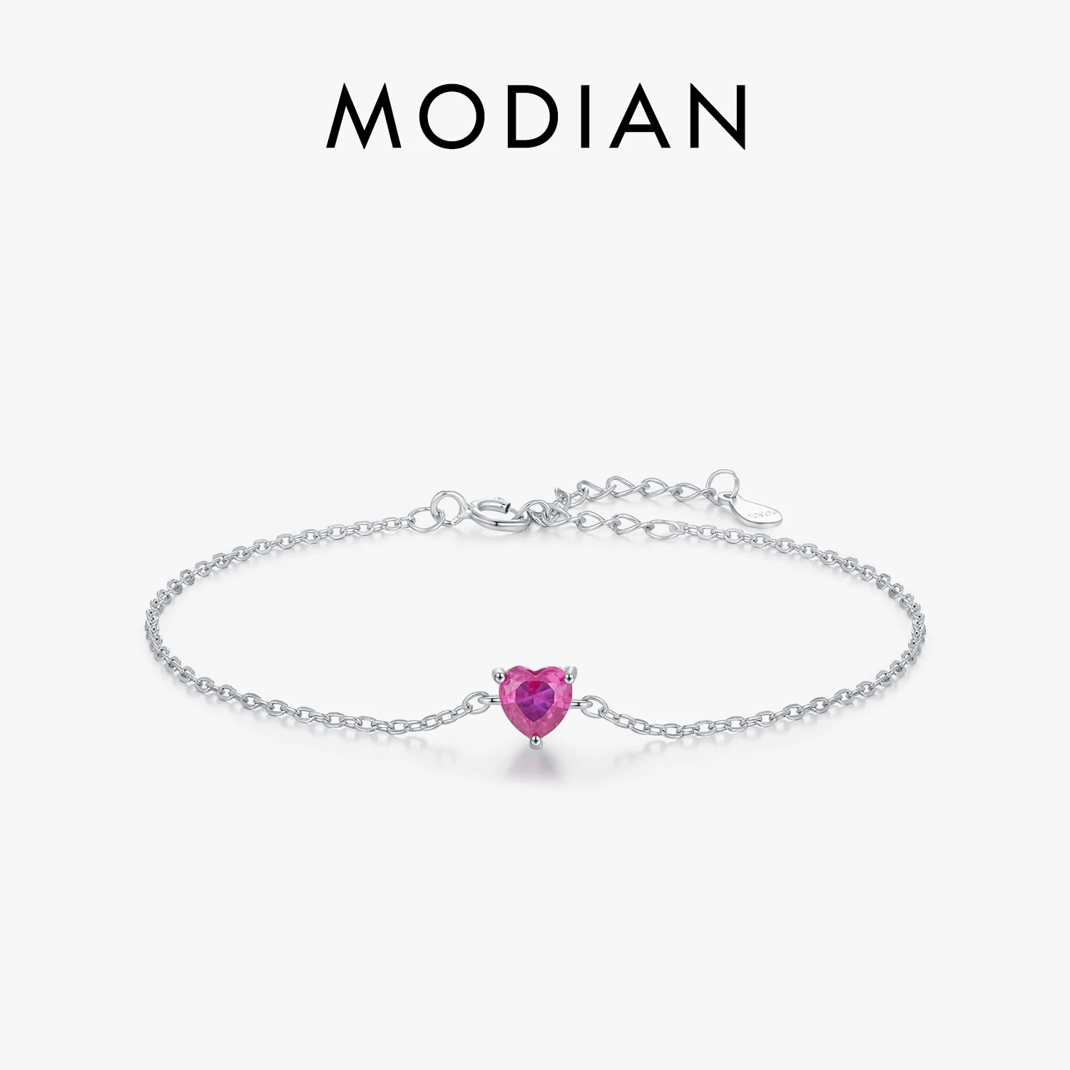 MODIAN 925 Sterling Silber Romantische Rose Rot Zirkonia Herz Armband Elegante Einfache Link Kette Für Frauen Edlen Schmuck Geschenke