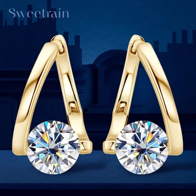 Sweetrain 1.0ct D Color Moissanite Earrings for Women 925 Sterling Sliver Twisted Hoop Earring