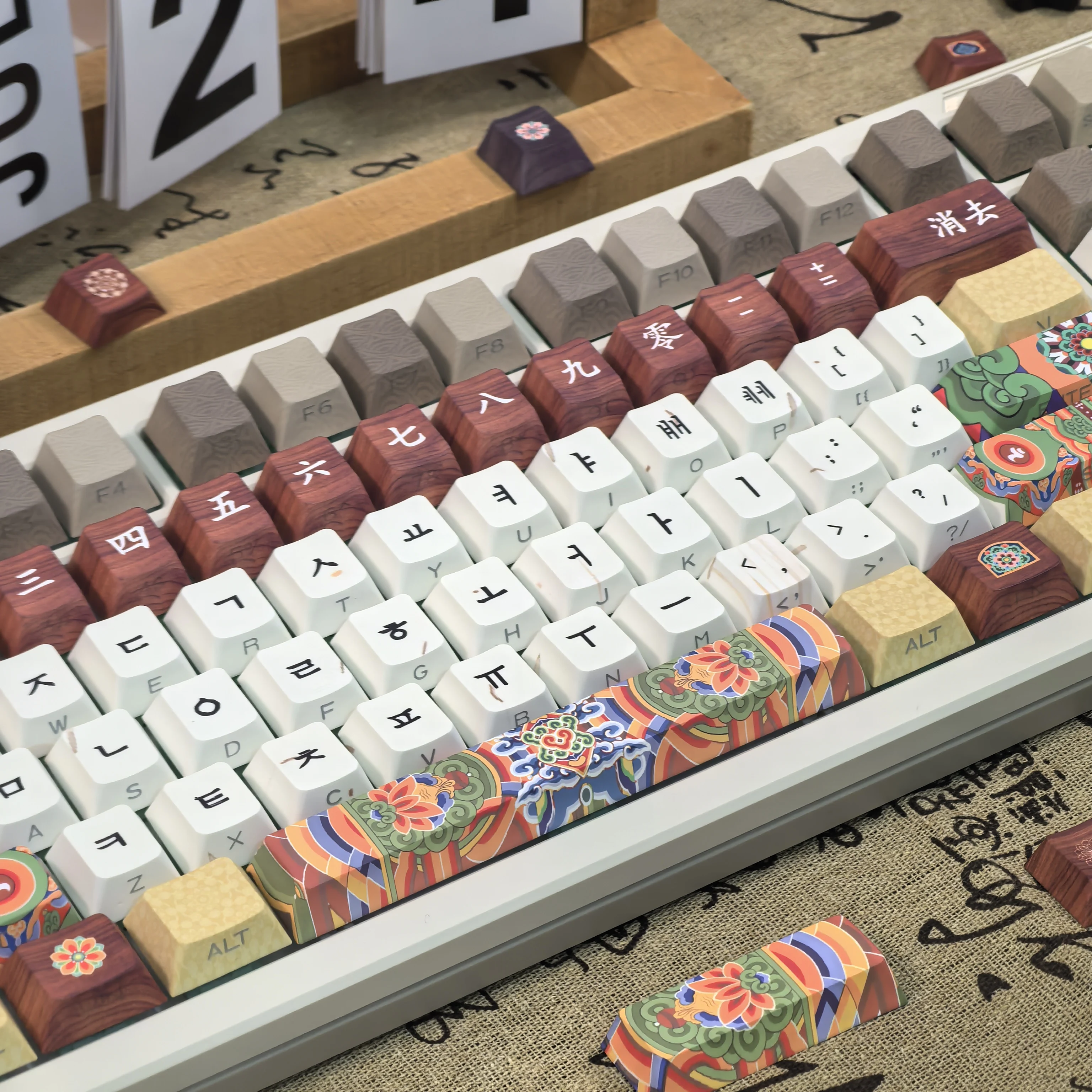 Retro Korean Keycap Tradition Ancient Architecture Dancheong Side Engraved Translucent Pbt Cherry "L" Key Layout Hangul Keycaps