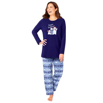 Plus Size Women's Long Sleeve Knit PJ Set by Dreams & Co. in Navy Bear Isle (Size 26/28) Pajamas