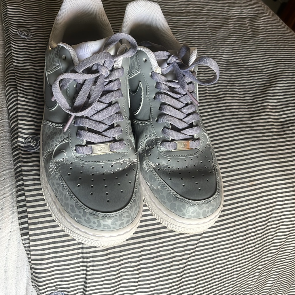 Nike Shoes | Distressed Custom Nike Air | Color: Gray/White | Size: 9