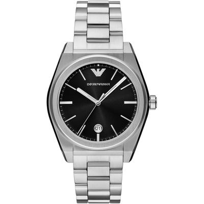Quarzuhr EMPORIO ARMANI, silber (silberfarben, schwarz), Armbanduhren, Herren, Armbanduhr, Herrenuhr, Edelstahlarmband, analog, Tag Image