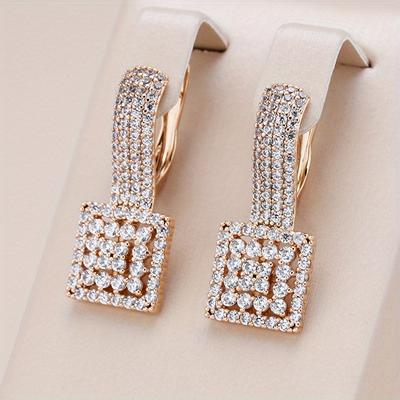 TEMU Earrings Zirconia Luxurious Golden Exquisite Bridal Party Wedding Celebrations Jewelry - Made Of Copper, Synthetic Zirconia, And Image
