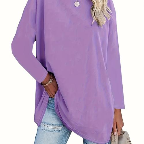 TEMU Plus Size Women's Casual Long Sleeve Round Neck Pullover Top - Soft Stretchy, Relaxed Fit Solid Color, Machine Washable Autumn Winter , , Oversized Fashion, Pullover Style