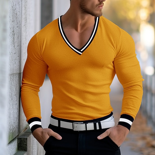 Homme T-shirt Sweatshirt Pull Tee-shirt Tricoté manche longue Col en V Hiver Printemps Automne Couleur Unie Tricots Col en V Décontracté Quotidien Gris foncé Blanche Noir T-shirt haut de gamme pour