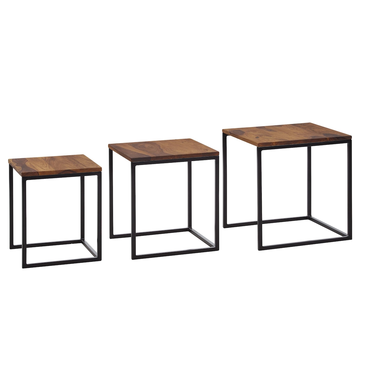 Satztisch FineBuy Beistelltisch 3er Set Holz Massiv Metall Couchtisch Tisch Image