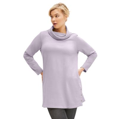 Plus Size Women's Side Snap Cowl Neck French Terry Sweatshirt Tunic by ellos in Lilac Smoke (Size 10/12)