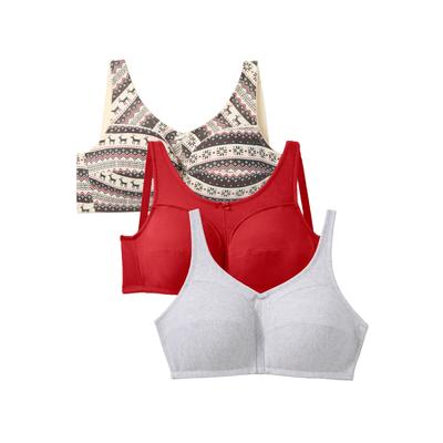 Plus Size Women's 3-Pack Cotton Wireless Bra by Comfort Choice in Classic Red Assorted (Size 38 B)