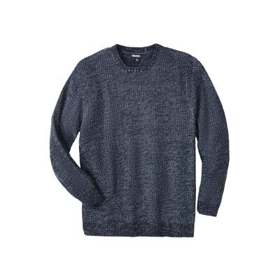 Men's Big & Tall Shaker Knit Crewneck Sweater by KingSize in Navy Marl Stripe (Size 4XL)