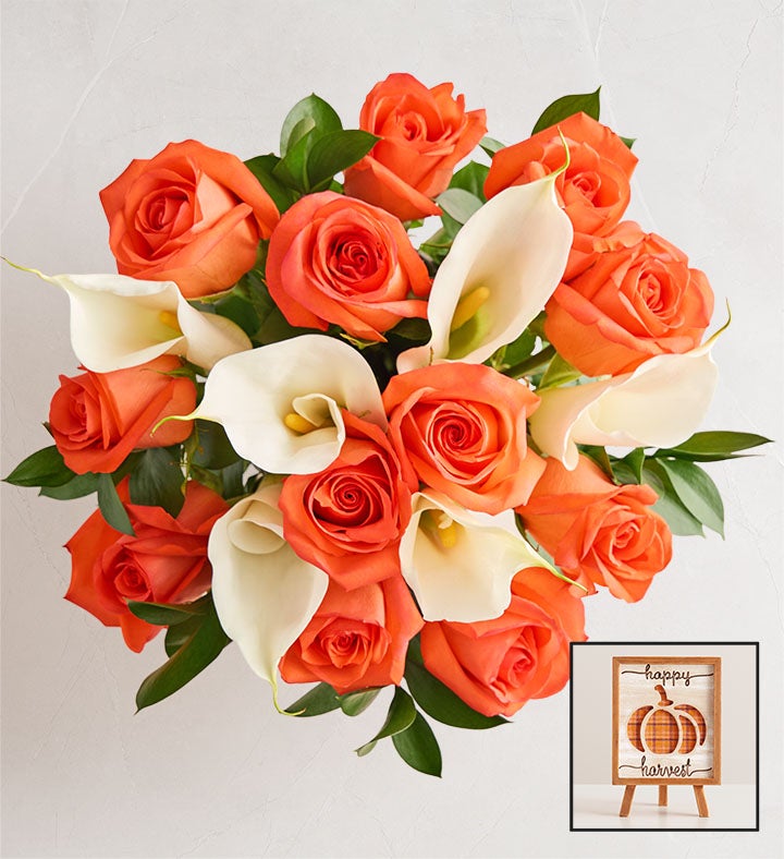 1-800-Flowers Flower Delivery Autumn Rose & Calla Lily Bouquet W/ Fall Décor Plaque