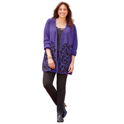 Plus Size Women's Jacquard Cardigan by Catherines in Dark Violet Damask Border (Size 3X)