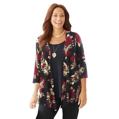 Plus Size Women's Cardigan and Tank Duet by Catherines in Black Red Floral (Size 2X)