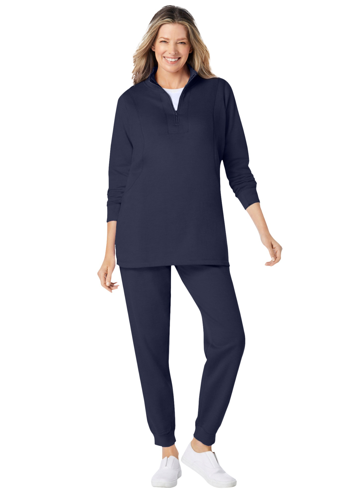 Plus Size Women's 2-piece fleece sweatshirt set by Woman Within in Navy (Size S)