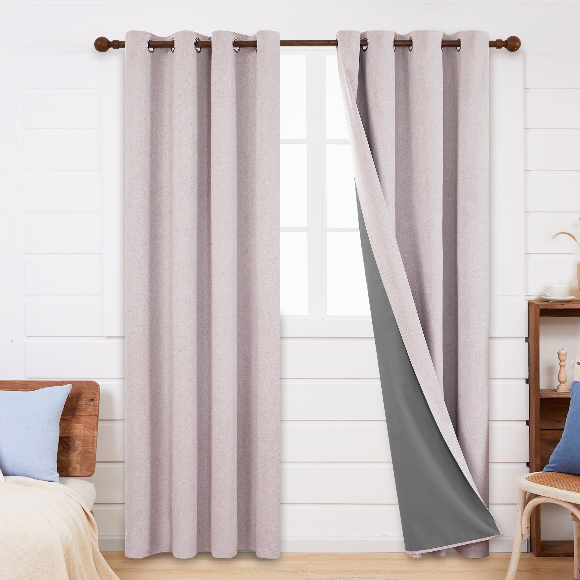 Deconovo Faux Linen Total Blackout with Coating Curtains (2 Panel)