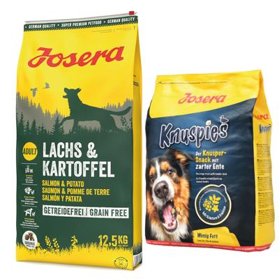 Josera Hund Mixpaket: 12,5kg Lachs & Kartoffel (getreidefrei) Trockenfutter & 3x 900g Knuspies...