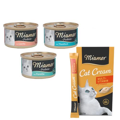 Miamor Mixpaket Katze: 12x 85g Pastete Fisch-Mix (3 Sorten) Nassfutter + 12x 15g Multi-Vitamin...