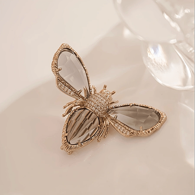 TEMU Elegant Bee Brooch With Sparkling Cubic Zirconia - Copper, Suits & Cardigans, Ideal Gift For Her Image