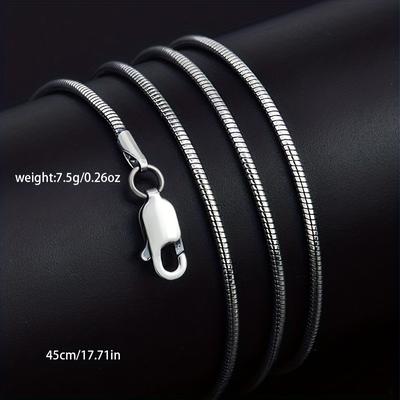 TEMU Total Weight About 6.5/7.5/8.5/9.5/10.5g 1pc Women' Necklace 925 Sterling Silvery Round Snake Bone Vintage Jewelry Collarbone Chain Fashionable Couple Gift Accessory Suitable For Image