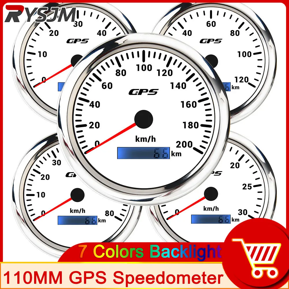 White 110mm GPS Speedometer 30 60 80 120 200km/h GPS Antenna 7 Colors Backlight 9-32V for Auto Car Truck Motorcycle customized