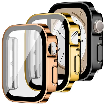 Glass+cover For Apple Watch case series 9 8 7 6 5 se 44mm 45mm 41mm 40mm PC Waterproof Screen Protector apple watch Accessories