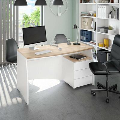 Schreibtisch Carrollton, Schreibtisch, PC-Halter Studiertisch mit 3 Schubladen, cm 136x67h74, Weiß Image