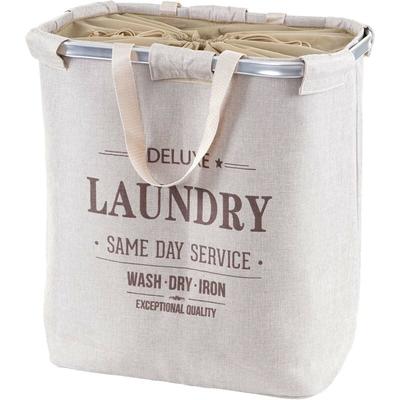 HHG - neuwertig] Wäschesammler 804, Laundry Wäschekorb Wäschebehälter mit Kordelzug, 2 Fächer Image